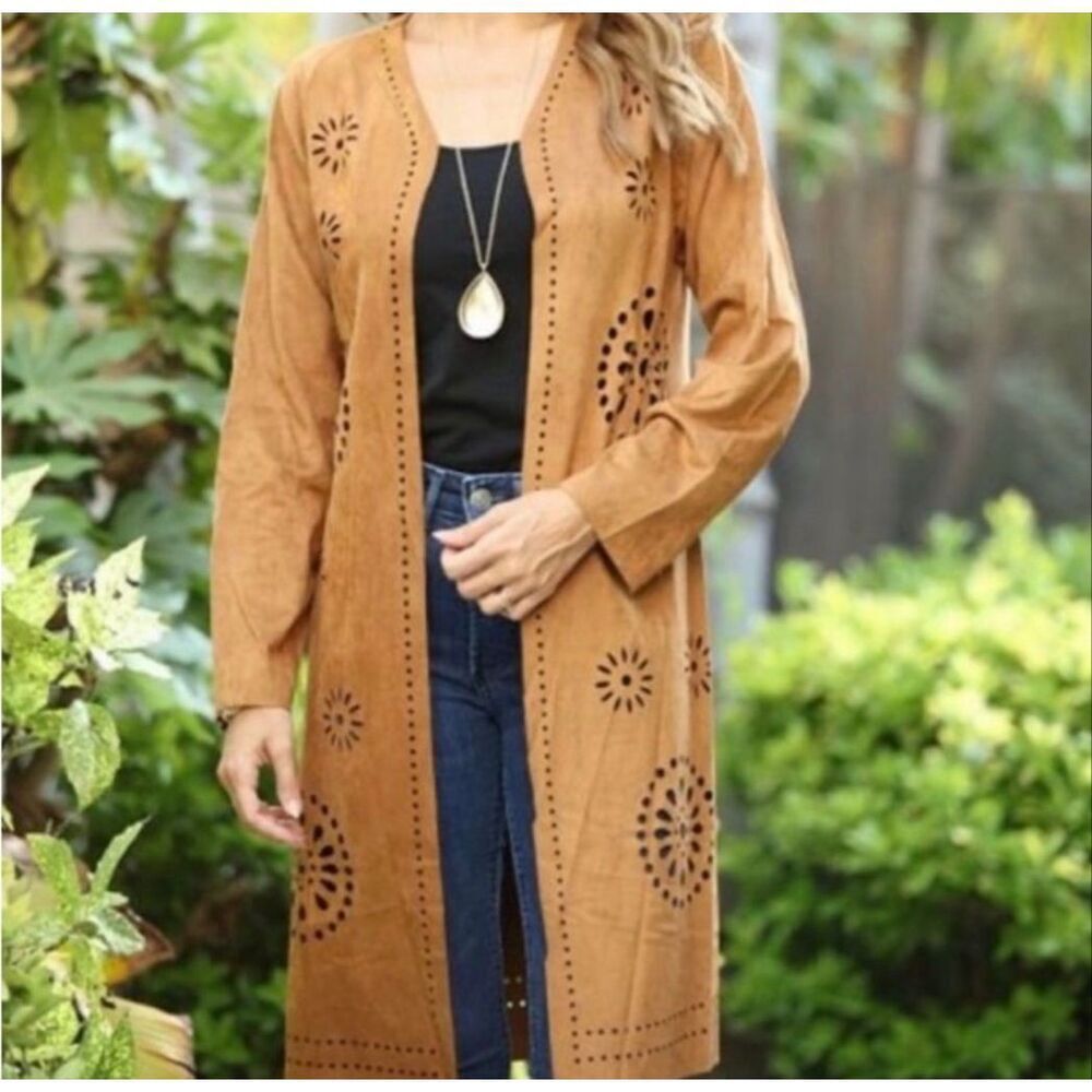 Liv Los Angeles Faux Suede Laser cut Duster
